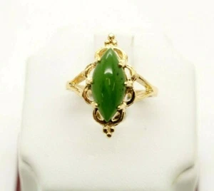 14k Yellow Gold & Natural Jade Ring Estate Jewelry Sz 7.5 US - Picture 1 of 5