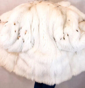 Real Fur Blue Arctic Shadow Fox White Ivory Oversized Vintage Coat Jacket F25