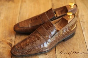 Zapatos Mocasines Moreschi Marrón Cuero Avestruz Para Hombre UK 8 EU 42 US 9 Hechos en Italia - Imagen 1 de 11