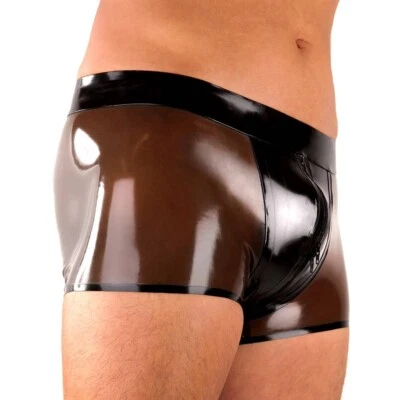 Mens Latex Shorts Boxer with Front Zipper Rubber Underwear Fetish Club Wear - Image 1 of 4