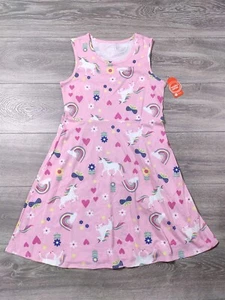 Unicorn Dress Girl X-Large 14-16 Rainbows Hearts Flowers Sleeveless Lightweight - Picture 1 of 4