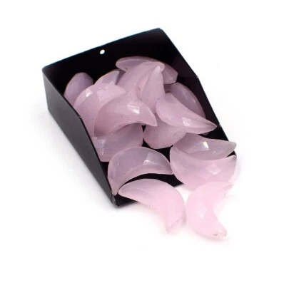 Rose Quartz Gemstone 7X18 mm Half Moon Faceted Briolette Beads Stone For Jewelry - Image 1 of 4