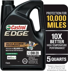 Castrol 03124 Edge 0W-20 Advanced Full Synthetic Motor Oil, 5 Quart - Picture 1 of 14