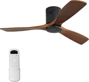 52 Inch Low Profile Ceiling Fans No Light, Modern Flush Mount Solid Wood Ceiling - Picture 1 of 9