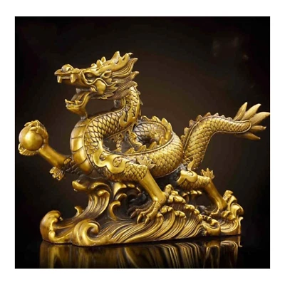 Dios Dragón Shenlong Estatua Ornamento Buena Fortuna Éxito Suerte Poder Oro Latón S Foto 1 de 4