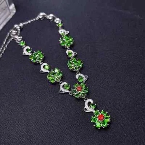 Chrome Diopside and Garnet Flower Statement Necklace, Natural Diopside Necklace - Picture 1 of 6