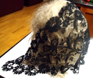 Vintage Black Lace Women's Mantilla Church Head Covering Soft Veil Scarf - Picture 1 of 10