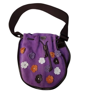 Brics Purple Suede Boho Chic Purse  Leather Flowers Shoulder Crossbody Bag Tote  - Picture 1 of 9