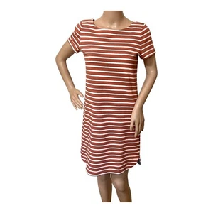 Ann Taylor LOFT Womens Shift T-Shirt Casual Dress XS Striped Terracotta Zipper - Picture 1 of 21
