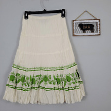 Double D Ranch DDR Gauzy Embroidered Skirt Sz XS Ivory Green Floral Tiered