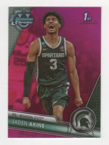 2023-24 Bowman University Chrome Pink Refractor Jaden Akins Michigan State #36 - Bild 1 von 2