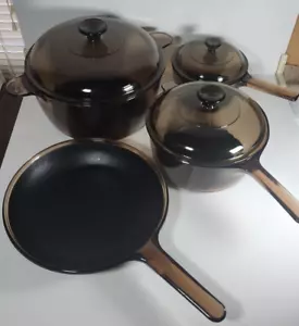 Corning Visions 7 Pc Amber Cookware Set 1L, 2.5L, 4.5L & Frying Pan W/ 3 Lids - Picture 1 of 21