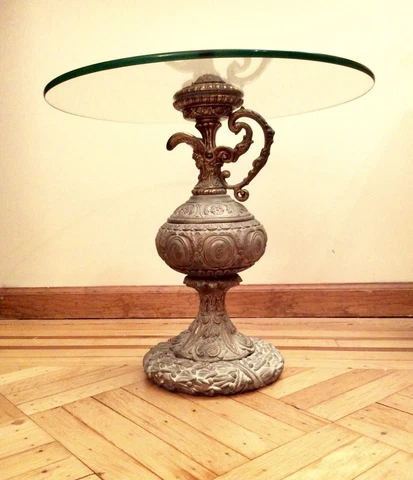 VINTAGE BRONZE SIDE TABLE 20" Tall (Patina) w/ Glass Top; Home Decor SEE PHOTOS Cover