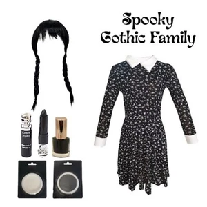 SPOOKY GOTHIC FAMILY COSTUME Addams Fancy Dress Cosplay Outfit & Accessory Lot - Picture 1 of 9