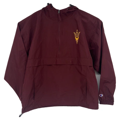 Champion Arizona State Sun Devils Full Zip Windbreaker Jacket Sz Large Maroon Cover