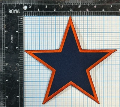 DARK NAVY BLUE STAR WITH ORANGE BORDER DESIGN 5.75” IRON ON PATCH - Image 1 of 4