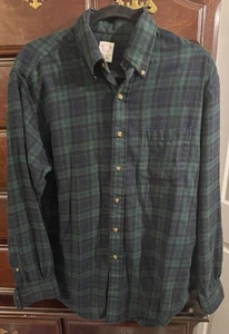 Brooks Brothers Flannel Shirt M Regular Fit 100% Cotton Green Plaid - Picture 1 of 3