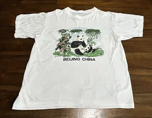 Vintage 90s Beijing China Panda Bear Graphic T-Shirt Size Large - Picture 1 of 6