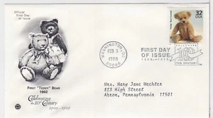 TurtlesTradingPost- First Teddy Bear- 1900s 1998 #3182k FDC- Artcraft Variety - Picture 1 of 1