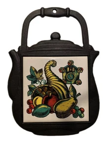 Vintage Decorama sottopiumino in ghisa e ceramica rustico casale Cornucopia - Foto 1 di 6