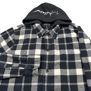 Hollister Hooded Flannel Shacket Men's Medium Plaid Skater Grunge Heavyweight - Picture 1 of 8