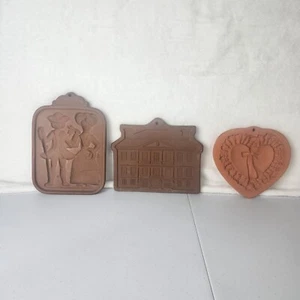 Vintage Clay Cookie Molds, Hartstone, Cotton Press 1980, City, Pilgrims, Wreath  - Picture 1 of 14