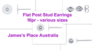 Flat back Stud Earring Settings  -  .925 Sterling Silver - Imagen 1 de 11