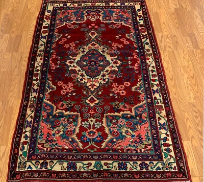 Alfombra tinte vegetal 100 % lana roja floral tribal vintage de 4,2 x 6,9 pies Foto 1 de 4