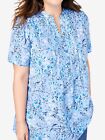 US Branded Light Blue Floral Cotton Pintuck Top UK Plus Size 36/38 *NEW* Reduced