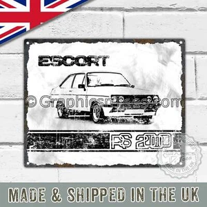 Vintage Blechschild Plakette mit dem Classic MK2 Escort RS2000 in weiß - Bild 1 von 2