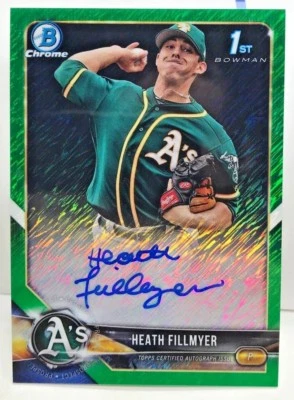 Heath Fillmyer 2018 Bowman Chrome Prospect GREEN SHIMMER Refractor Auto #d 46/99 - Image 1 of 2