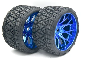 Sweep 1004BC Monster Truck Land Crusher Belted tire preglued on WHD BLUE Chrome - Picture 1 of 5