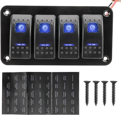12V 5 pinos ON/Off 2 LED azul barco balancim interruptor painel 4 gangues interruptor de alternância carro trailer - Imagem 1 de 4