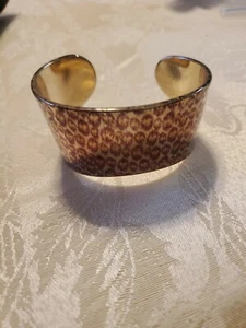 Vtg  MONET Signed Wide Gold Tone Animal Print Cuff  Bracelet  - Picture 1 of 3
