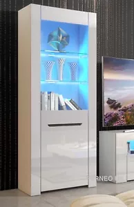 White Display Cabinet Modern High Gloss &Matt Cupboard LED Lights Milano 09 - Picture 1 of 5