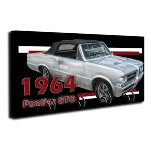 1964 Pontiac GTO Silver Convertible Muscle Car Wood Key Hanger Dog Leash Holder - Picture 1 of 8
