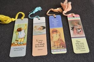 Bookmarks NEWBORN BABY TODDLER Memory Lane Emerson Phrases 4 Vtg 80's w/Tassels - Imagen 1 de 3