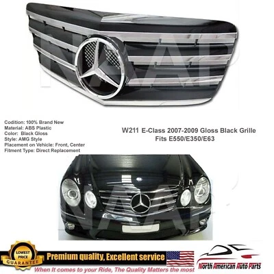 E-Class Gloss Black Grille Chrome Star for E550 E63 E350 2007 2008 2009 New - Image 1 of 4