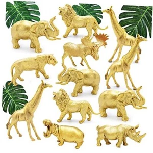Metallic Gold Plastic Animal Figurines Toys, 12PCS Jumbo Metallic Gold Animals - Picture 1 of 7