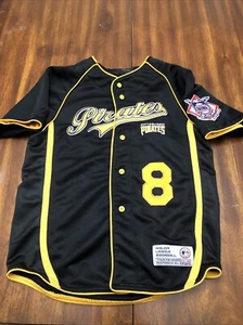 Vintage True Fan MLB Pittsburgh Pirates Black Baseball Jersey Size S BUTTON UP - Picture 1 of 13