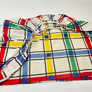 vintage jcpenney fitted sheet twin plaid checkered multi colored y2k 80s 90s