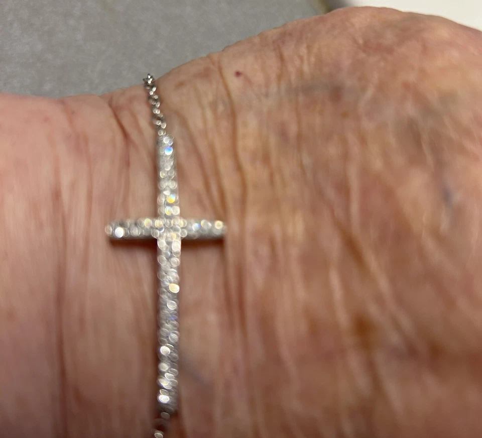 Cross Rhinestone Bracelet Vintage Adj 7-8” Joan Boyce Signed - Image 1 of 4