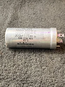 Used Nichicon 25-228 Capacitor - Rated 100 MFD at 300 WV, or 300 MFD at 175 WV - Picture 1 of 6