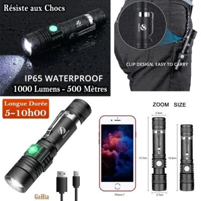 Lámpara Linterna Ligera Potente 1000 Lumen Batería USB Largo Duración Golpes - Imagen 1 de 4