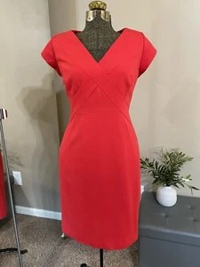 Classiques Entier Red Bodycon Sheath Dress Ponte Knit Cap Sleeve Size 8 NWOT - Picture 1 of 10