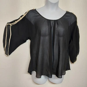 UMGEE Blouse XL Black Sheer Crepe Dressy 3/4 Sleeve Top Office Party Scoop Neck - Picture 1 of 9