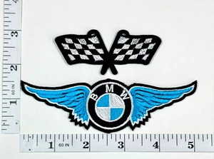 Embroidered 2-Patch Set - Checkered Flag - Iron-on - Racing - BMW - NEW - Picture 1 of 1
