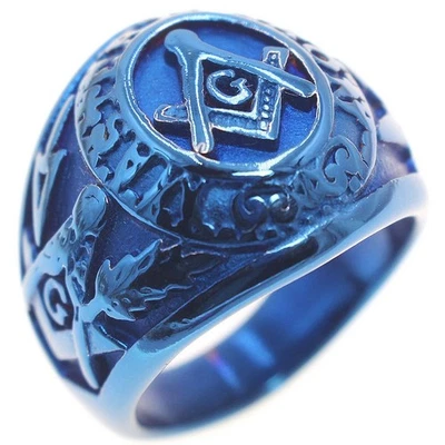 Vintage Freemason Masonic Signet Ring Stainless Steel Blue AG Ring Size 7-15 - Image 1 of 3