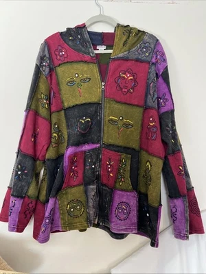 Vintage Y2k Colorblock Tie Dye Hoodie Sweatshirt Zip Hippie Groovy VTG Napal XXL - Image 1 of 4