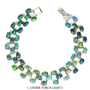 925 Sterling Silver Bracelet Oval Black Opal 6x4mm Gemstone Jewelry 7.5 Inches - Picture 1 of 13